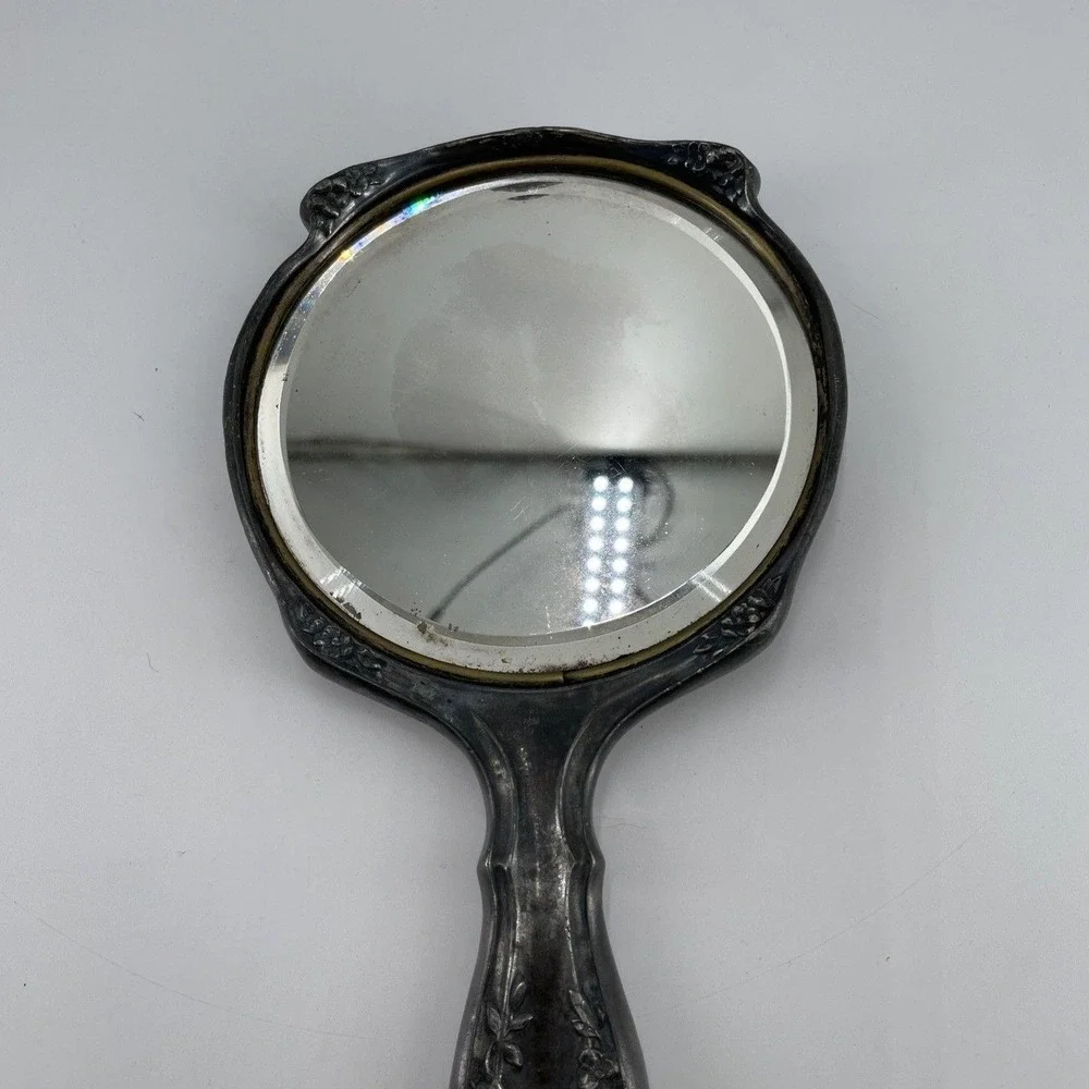 Antique Art Nouveau Hand Mirror Homan Manufacturing Quadruple Plating Floral.